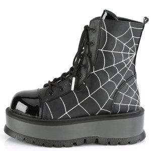Gothic Spiderweb Platform Lace Up Combat Ankle Boots
